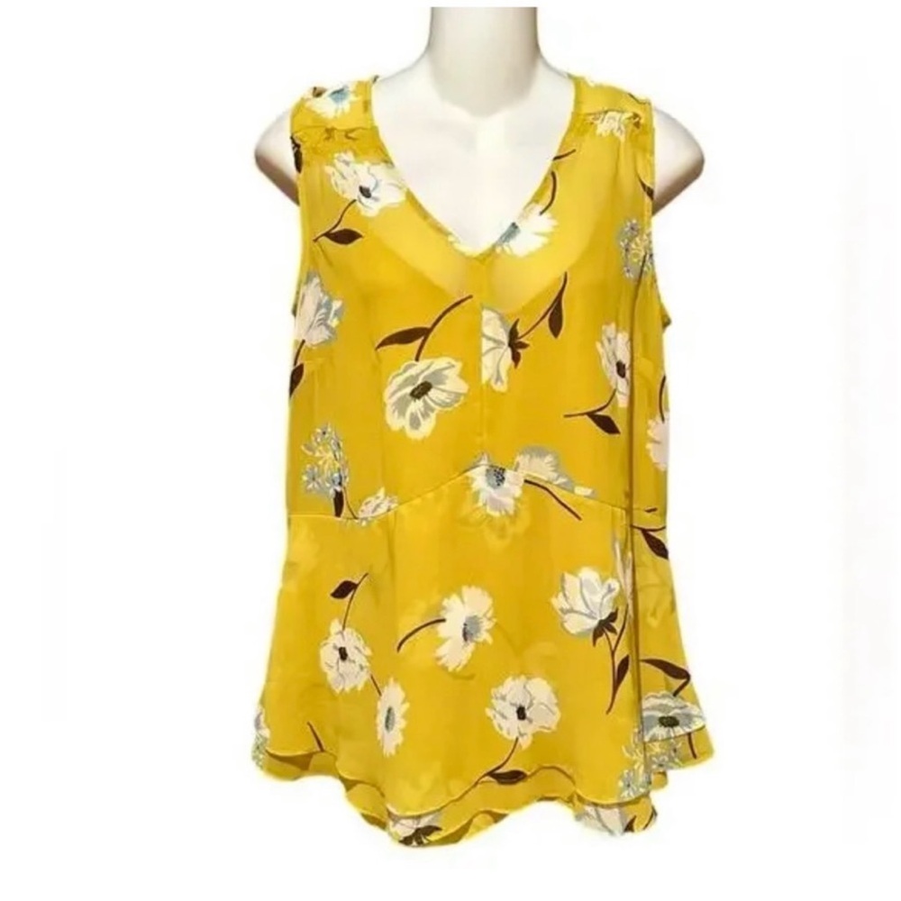 Cabi Simone Dazzle 3782 Cami Lined Floral Print Peplum Blouse Yellow size S NWT